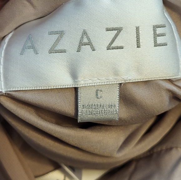 Azazie ZEYA Taupe A-Line Pleated Stretch Satin Maxi Dress - Small Custom Size - Picture 7 of 11